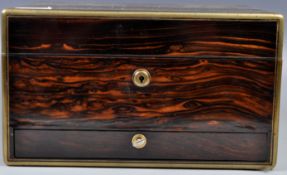 OUTSTANDING 19TH CENTURY IRISH COROMANDEL AND BRASS BOUND VANITY TRAVEL BOX
