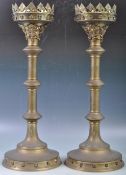 PAIR OF 19TH CENTURY ANTIQUE BRASS ECCLESIASTICAL ALTAR CANDLESTICKS