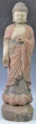 LARGE 19TH CENTURY CHINESE POLYCHROME WOODEN FIGURE OF BUDDHA