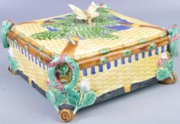 ANTIQUE MAJOLICA BROWN WESTHEAD MOORE & CO POTTERY BOX