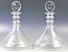 RARE PAIR OF 19TH CENTURY GLASS SHIPS DECANTERS