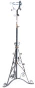 19TH CENTURY WROUGHT IRON FLOOR STANDING OIL LAMP