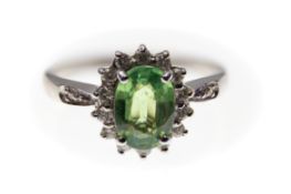 18ct Gold Demantoid Garnet & Diamond Cluster Ring