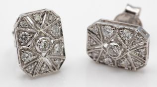 18ct White Gold Art Deco Style Diamond Set Earrings