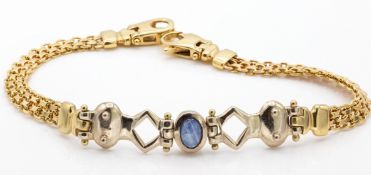 Hallmarked 9ct Gold & Sapphire Cabochon Bracelet Chain