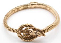 Hallmarked 9ct gold Orouboros Snake Serpent Bangle