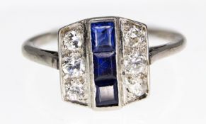 Art Deco Platinum Sapphire & Diamond Ring