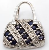 A 9ct White Gold Sapphire & Diamond Novelty Necklace Pendant Charm