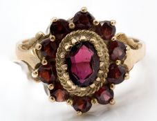 A 9ct Garnet Cluster Ring