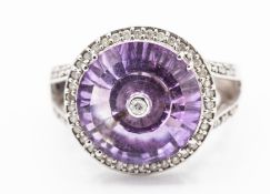 Glenn Lehrer 9ct Gold Amethyst & Diamond Torus Ring