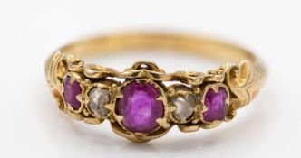 Victorian 9ct Gold Ruby & Diamond Antique Ring