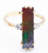 9ct Gold Ammolite & Zircon Ring