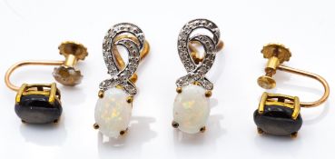 Two Pairs of 9ct Gold & Gem Set Earrings