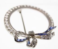 Platinum Sapphire and Diamond Bow Brooch