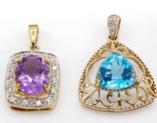 Two 9ct Gold & Gem Set Necklace Pendants