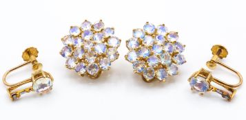 Two pairs of 9ct gold moonstone earrings
