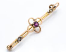 9ct Gold Amethyst & Half Pearl Bar Brooch