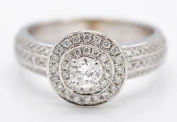 9ct White Gold & Diamond Halo Style Cluster Ring