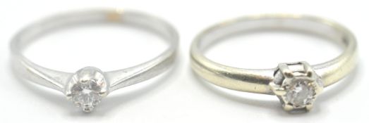 TWO 9CT WHITE GOLD DIAMOND SOLITAIRE RINGS