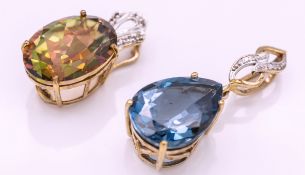 Two 9ct Gold & Topaz Necklace Pendants
