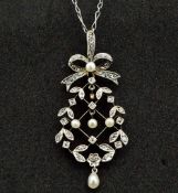 18CT GOLD & PLATINUM BELLE EPOQUE DIAMOND & PEARL NECKLACE