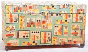 MID CENTURY OTTOMAN / BLANKED BOX WITH ORIGINAL UPHOLSTERY