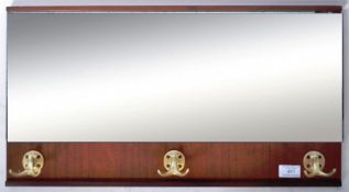 MID CENTURY MIRRORED TEAK WALL HANGING COAT RACK