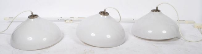 THREE GLASS CEILING LIGHTS AND MOUNTING STRIP