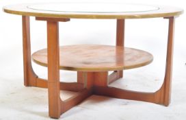 RETRO 20TH CENTURY GLASS AND TEAK CIRCULAR COFFEE TABLE