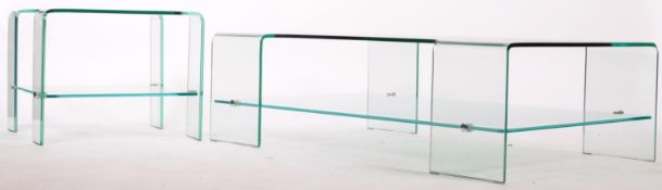 LARGE MOULDED THICK GLASS COFFEE TABLE AND MATCHING SIDE TABLE