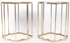 PAIR OF RETRO ITALIAN GILT BRASS ISLAMIC STYLE MARBLE SIDE TABLES