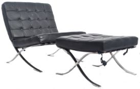 BARCELONA CHAIR AND MATCHING FOOTSTOOL IN BLACK LEATHER