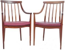 ELLIOTTS OF NEWBURY PAIR OF TEAK CARVER ARMCHAIRS