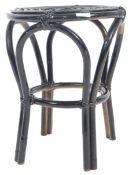 EBONISED WICKER AND BAMBOO STOOL HAVING A CIRCULAR SEAT ATOP