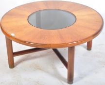 G PLAN SUNBURST GLASS AND TEAK CIRCULAR COFFEE TABLE