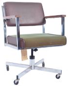MID CENTURY TEAK CHROME SWIVEL OFFICE DESK CHAIR