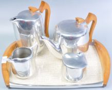 RETRO PICQUOT WARE STAINLESS STEEL & BEECH TEA SET