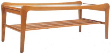 RETRO VINTAGE TEAK WOOD GLASS COFFEE TABLE