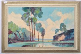 MID CENTURY OIL PAINTING OF A WOODLAND SCENE