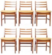 A & FH SET OF SIX TEAK FRAMED LADDERBACK DINING CHAIRS