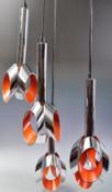 RAAK OF AMSTERDAM CHROME AND ORANGE ENAMEL CHANDELIER
