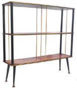 RETRO VINTAGE TEAK AND BRASS ATOMIC OPEN BOOKCASE