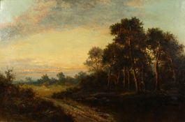 Daniel Sherrin (1869-1940) British. A Country Landscape at Dusk, Oil on Canvas, Signed, 20