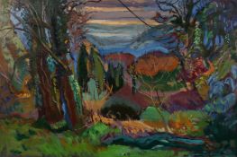 Phyllis Bray (1911-1991) British, A Country Landscape with a Distant View of Hills, Oil on Canvas,