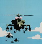 Banksy (b.1974) British. Helicopter with Bow in Blue Sky, 12