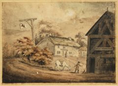 Orlando Jewitt (1799-1865) British. A Figure and a Horse outside the Red Lion Pub, Watercolour, 5