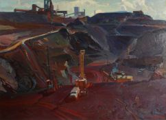 Grygory Shyshko (1923-1994) Russian. 'Kryvij Rig 1979' A Quarry Scene with Machinery and Figures,