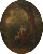 19th Century English School, A Young Boy Beneath a Tree, Oval, 20