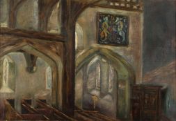 E. C. Jupe (20th Century) British. 'Thursley Church Interior', Oil on Canvas, Signed, 18