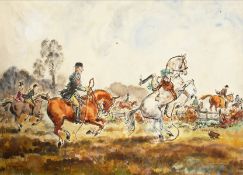 W. Owen Ward (British). A Comical Scene of Riders Jumping, Watercolour, Signed, 21